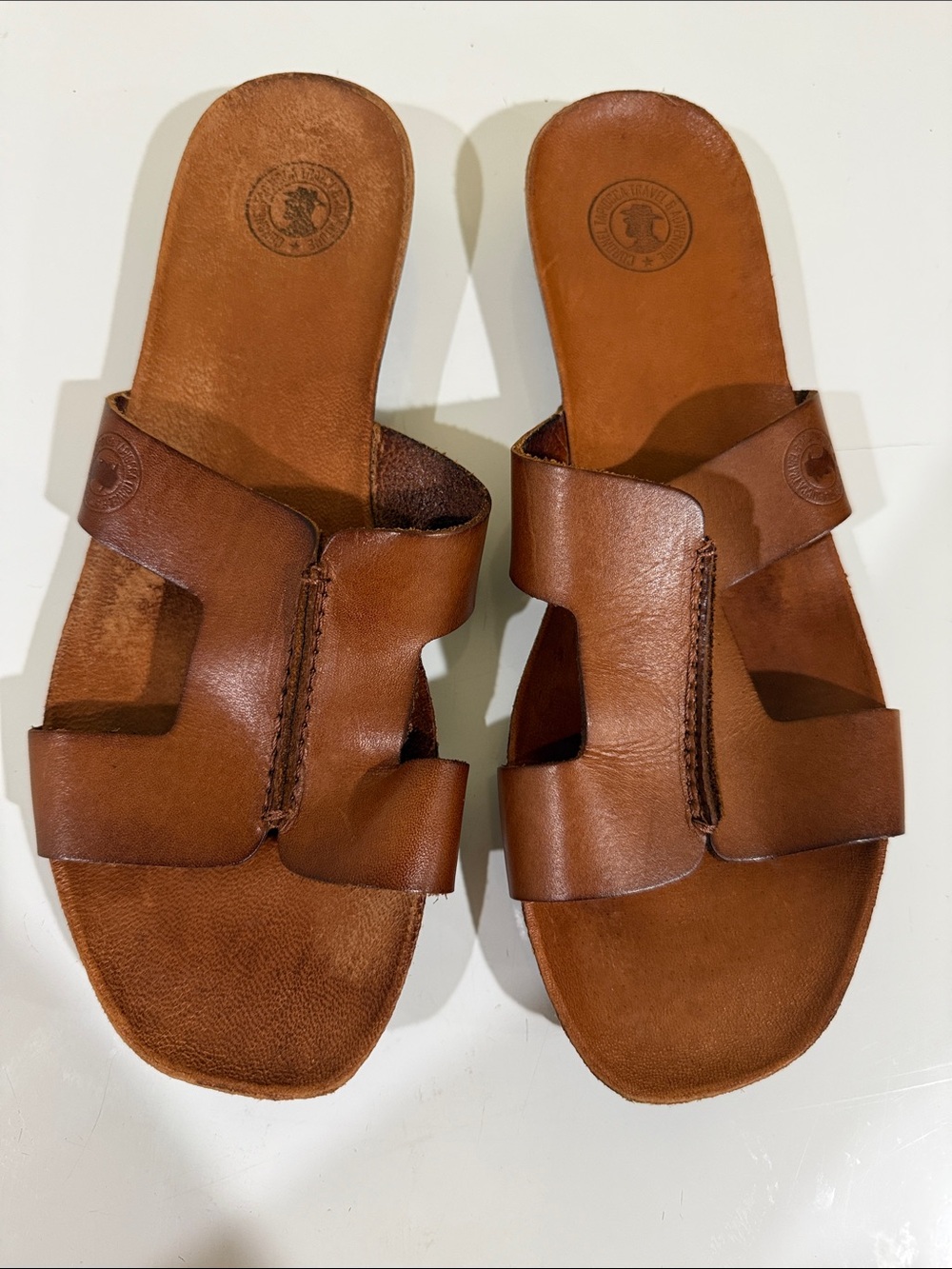 High end Vintage Genuine leather Wide-Strap Slide Sandals Comfortable Slip-On